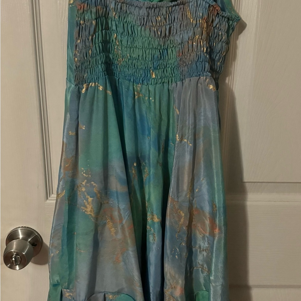 Elegant Blue and Gold Women's Dress - Picture 2 of 3